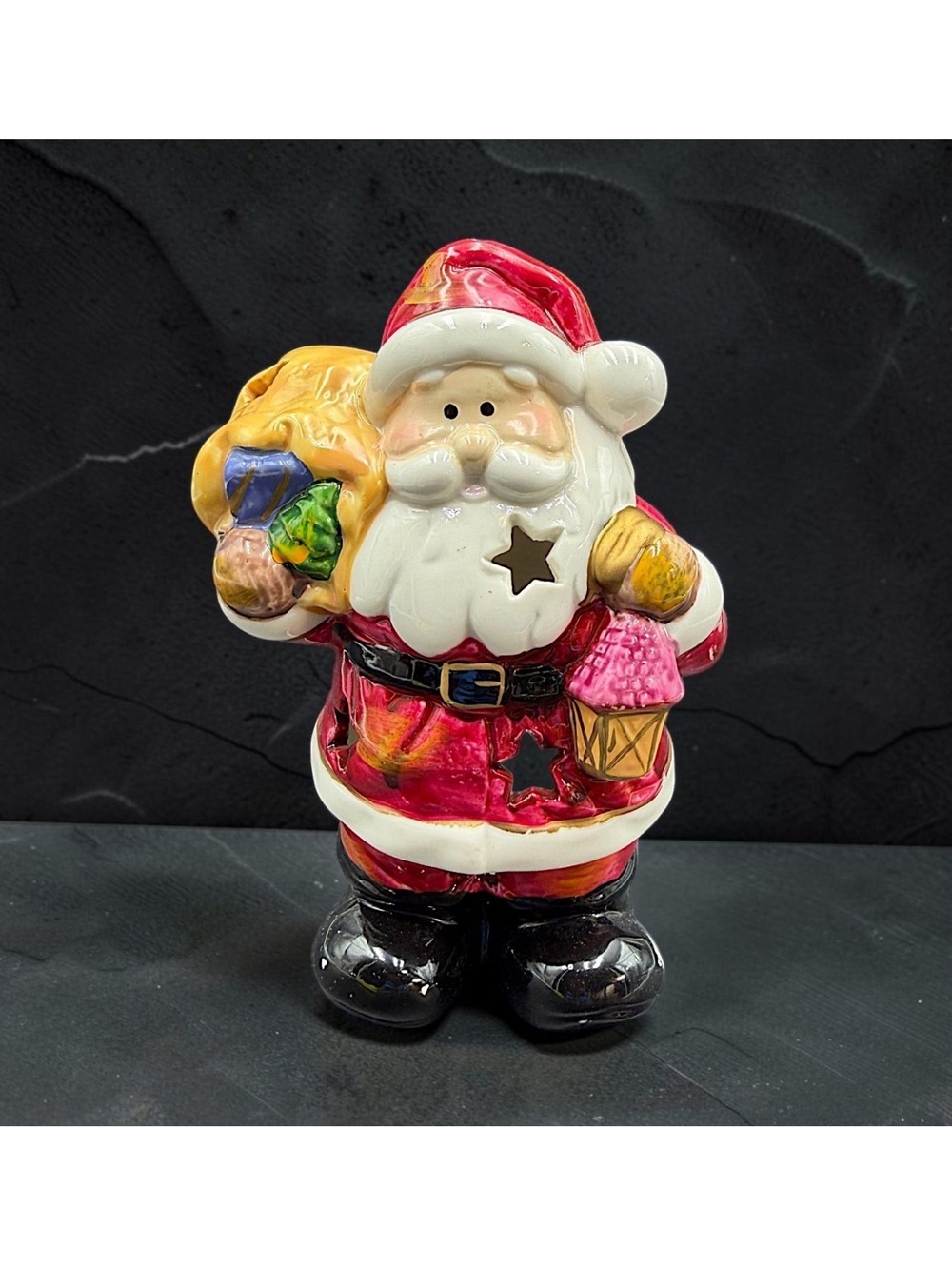 Vintage Hallmark Old World Christmas Santa Ceramic Tea Light Candle Holder 6.5"